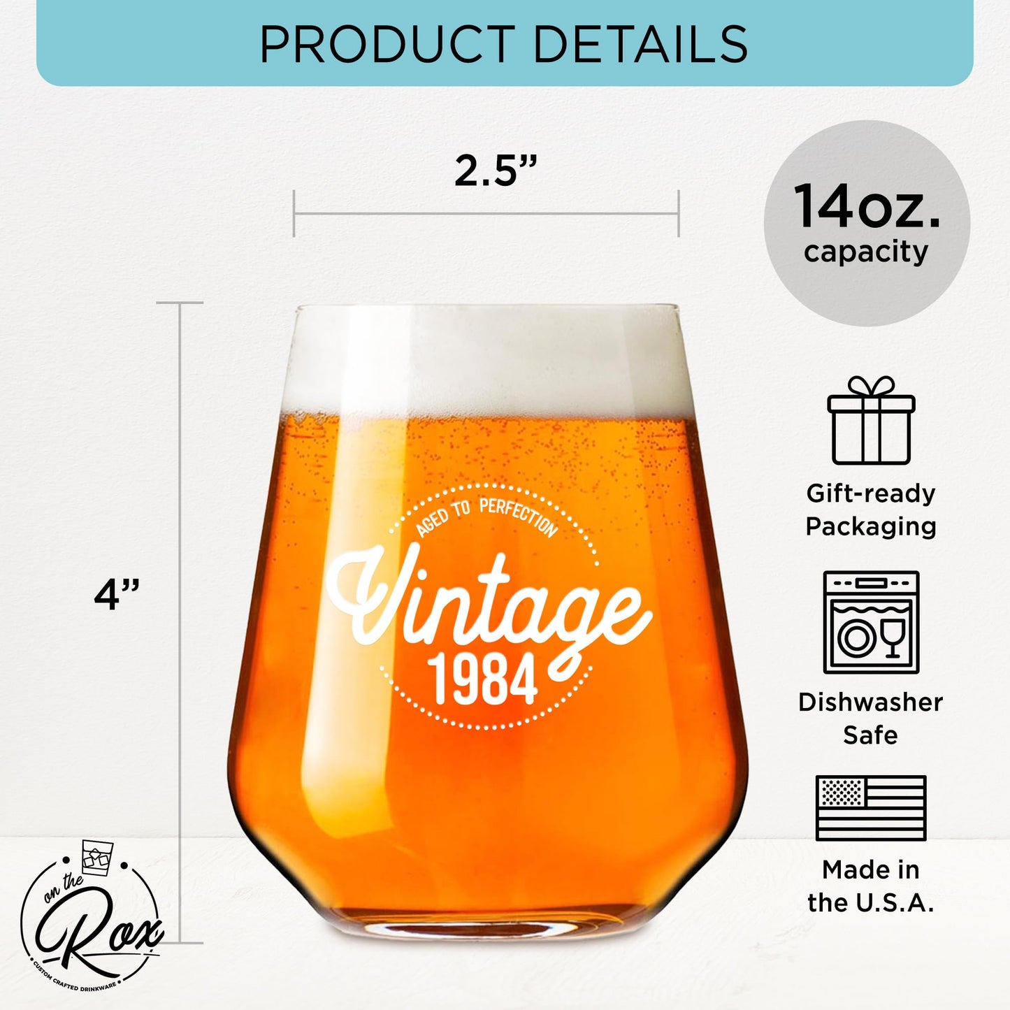 40th Birthday Gifts for Women and Men - 14oz Vintage 1983 40th Birthday Wine Glass - Dishwasher Safe Stemless Wine Glass for 40 Year Old Birthday Gifts for Women - 40th Birthday Gift Ideas -On the Rox