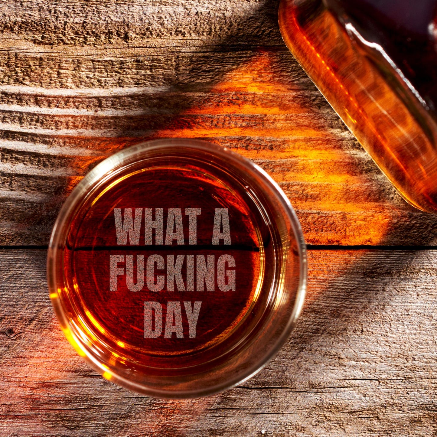 Funny Whiskey Glasses-What A Fucking Day-Whiskey Glasses Engraved-Bottom Engraved Drinking Glass-Christmas Gift For Him-Whiskey Gifts
