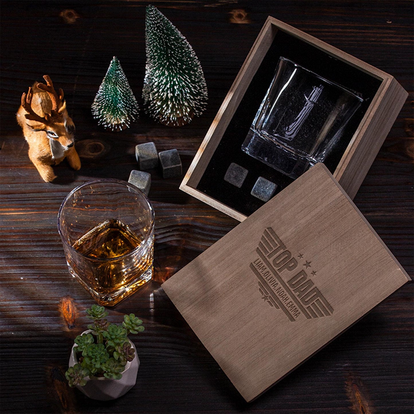 Whiskey Gifts For Men-Whiskey Glass-Fathers Day Whiskey Set-Whiskey Gift Set In Wood Box-Fathers Gift Personalized-Dad Gifts-Birthday Gift