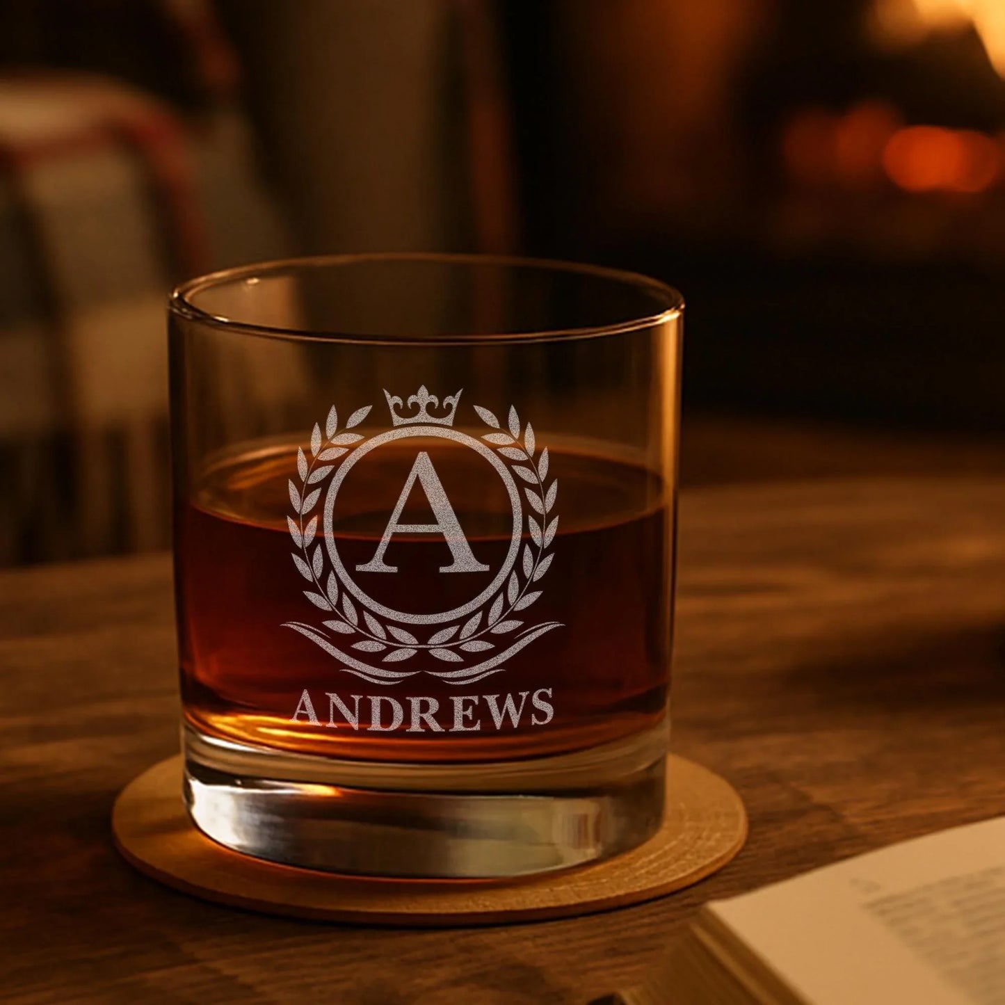 Personalized Whiskey Glass - Gift for Men - 11 oz Engraved Name and Monogram Scotch Glass - Customized Cocktail, Rocks, Brandy Glass