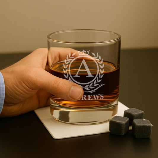 Personalized Whiskey Glass - Gift for Men - 11 oz Engraved Name and Monogram Scotch Glass - Customized Cocktail, Rocks, Brandy Glass