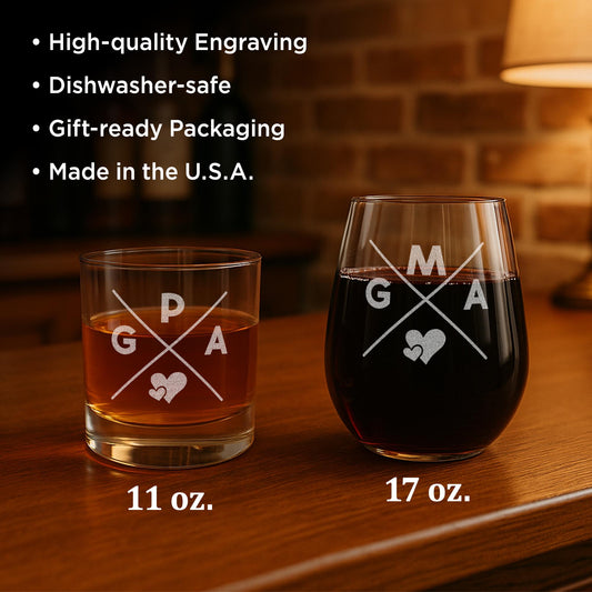 Grandparent Gifts-Gma Gifts-Gift Ideas For Grandma And Grandpa-Gpa Gifts-Grandparent Cocktail Glasses-Grandparents Wine And Whiskey Set