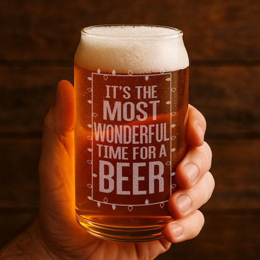 Christmas Beer Can Glass-It's The Most Wonderful Time For A Beer-Funny Christmas Gift-Funny Gift for Men-Stocking Stuffer Gift Ideas