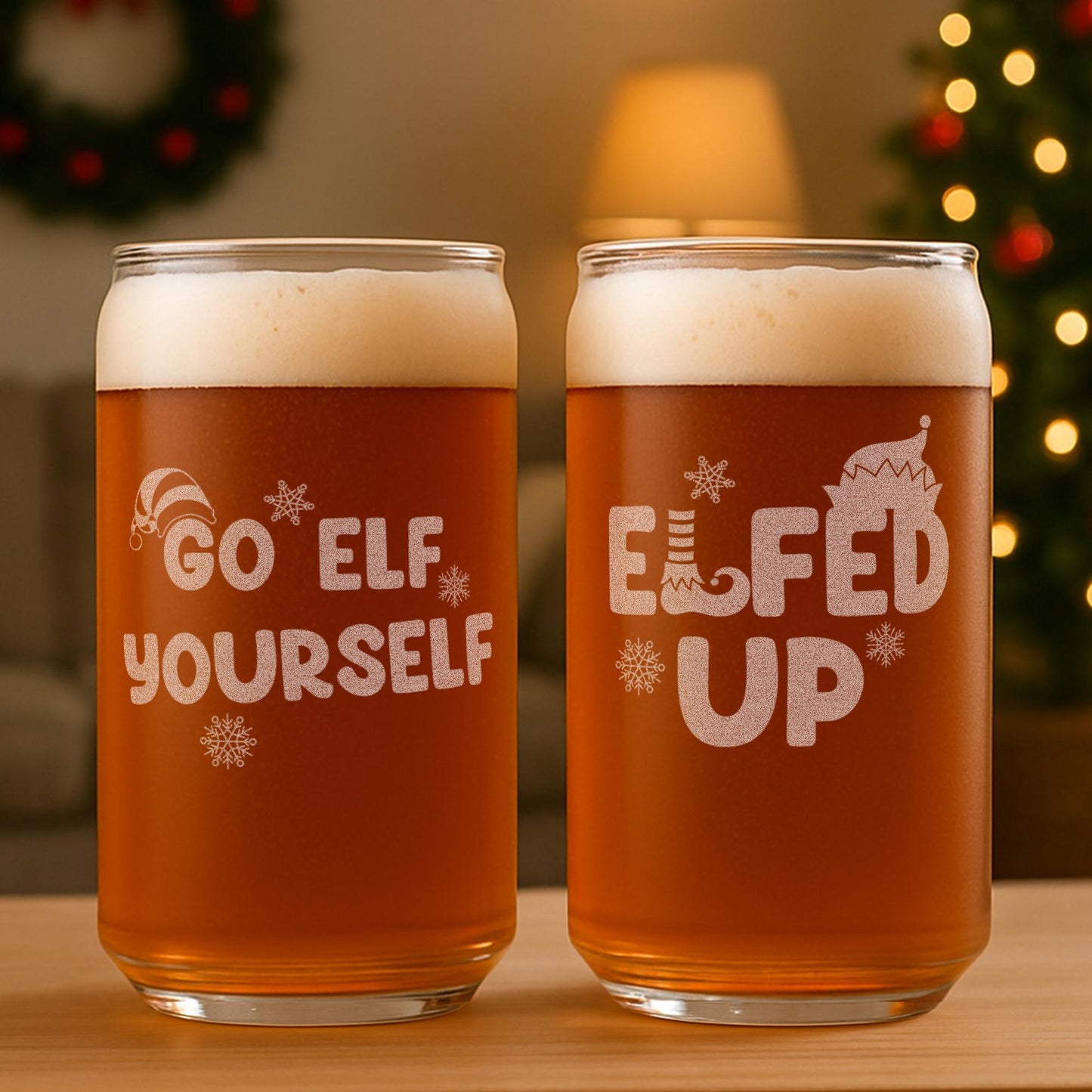 Christmas Beer Glass-Elf Glasses-Holiday Glasses-Funny Christmas Gifts For Him-Christmas Gifts For Men-Secret Santa Gift Idea-Christmas Gift