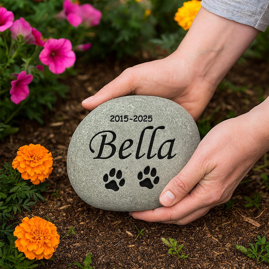 Custom Pet Memorial Stone – Personalized River Rock - Dog or Cat Grave Marker | 4 Designs & 4 Sizes | Engraved Outdoor Pet Tribute S/M/LG/XL