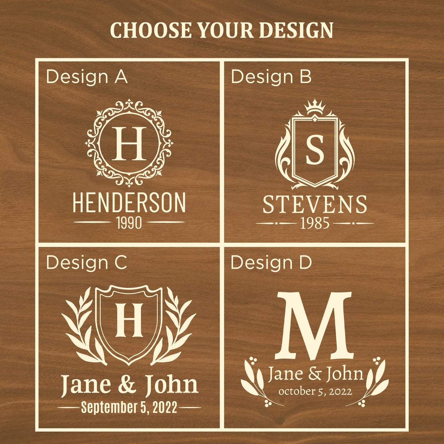 Personalized Wedding Gifts – 11 oz Engraved Bourbon Glass Set with Slate Coaster, Chilling Stones & Wooden Box – 4 Designs for Anniversary