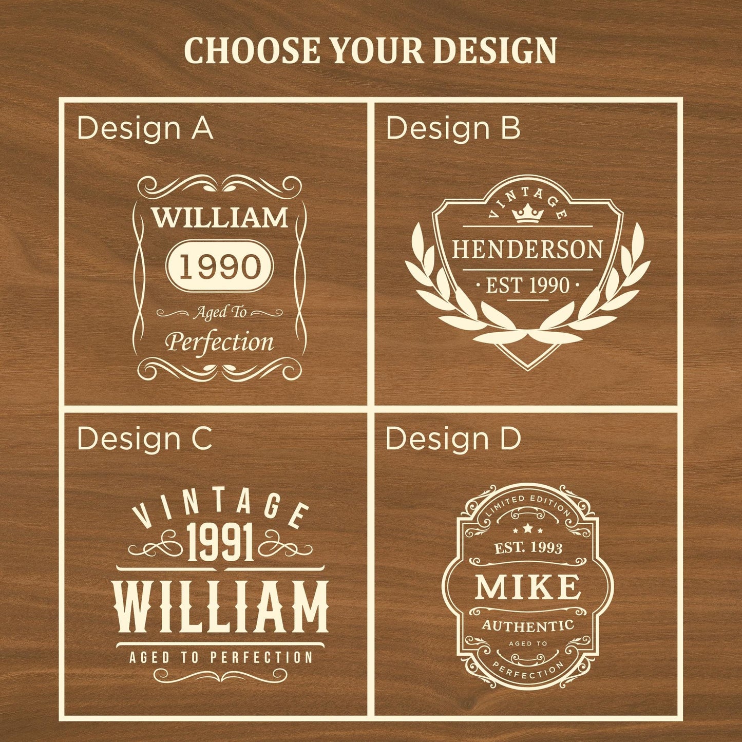 Personalized Vintage Birthday Gifts for Men – 11 oz Custom Engraved Bourbon Glass Set with Slate Coaster, Chilling Stones & Wooden Box