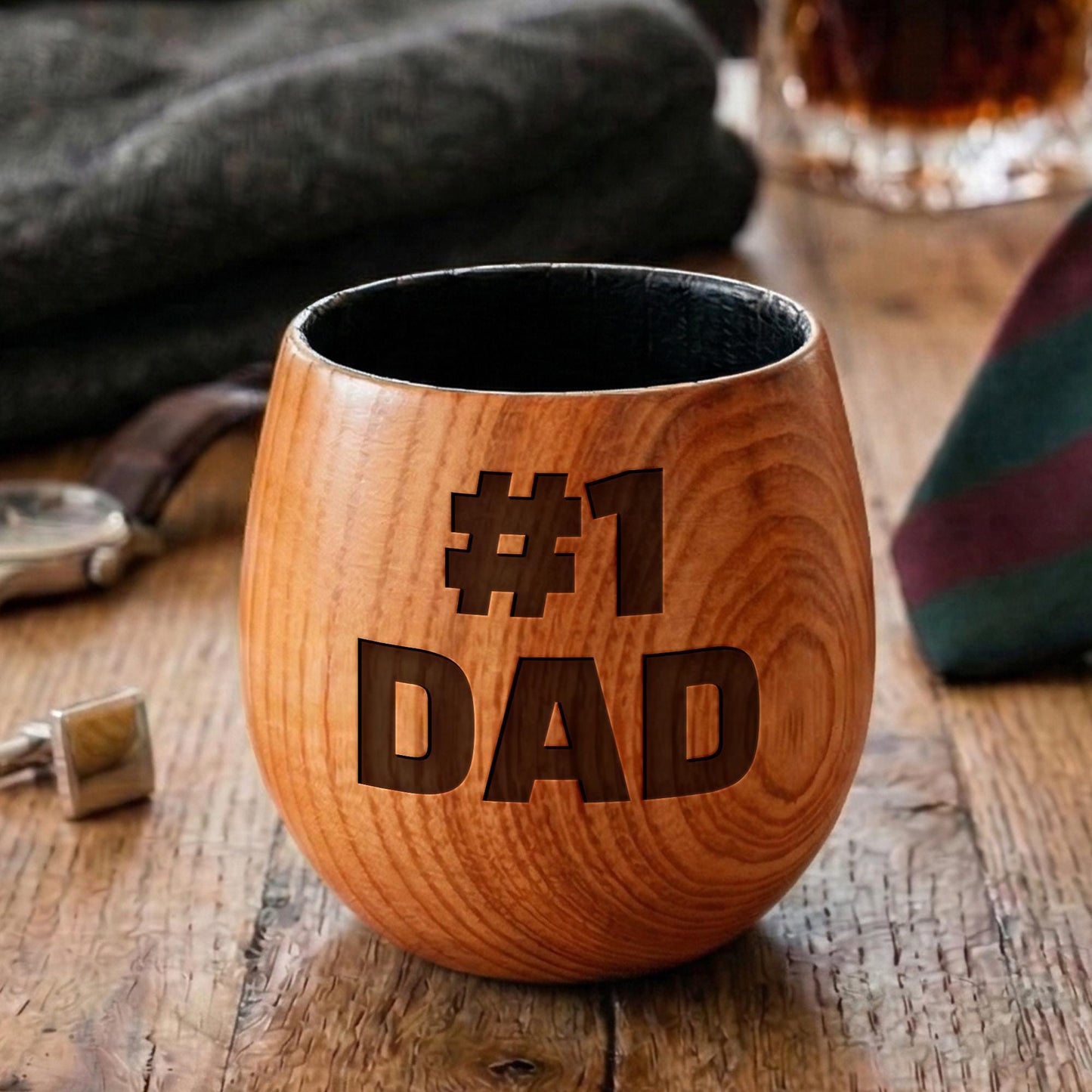 Dad Wood Whiskey Glass-Christmas Gift For Dad From Daughter-Wood Whiskey Cup-Dad Christmas Gift-Best Dad Bourbon Glass-Funny Dad Gift-#1 Dad