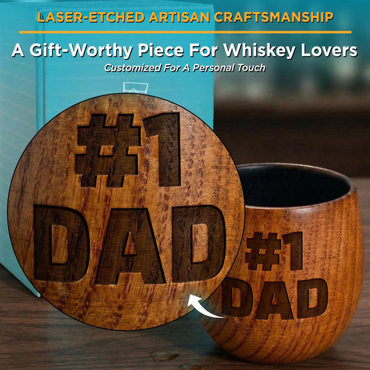 Dad Wood Whiskey Glass-Christmas Gift For Dad From Daughter-Wood Whiskey Cup-Dad Christmas Gift-Best Dad Bourbon Glass-Funny Dad Gift-#1 Dad