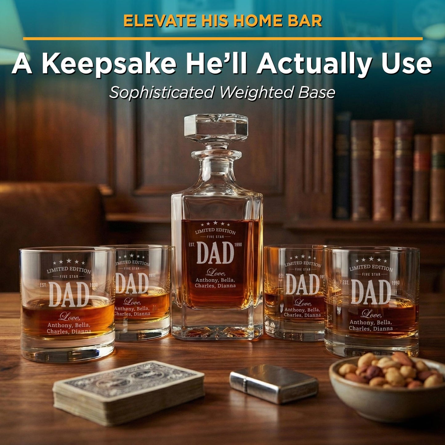 Personalized Fathers Day Gift-Golf Gifts For Dads-Golf Decanter-Golf Gifts For Men-Golf Lover Gift For Him-Golf Decanter Set-Dad Golf Gift