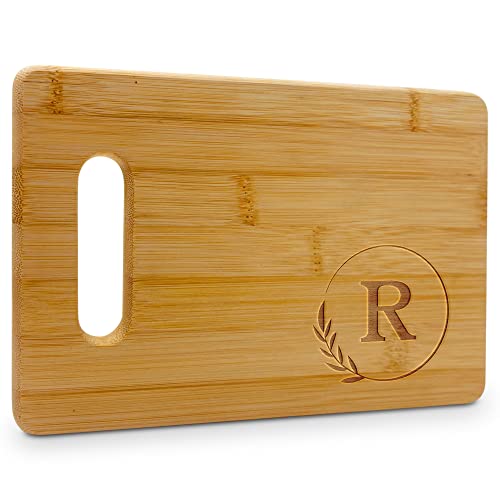 On The Rox Monogrammed Cutting Boards - 9β x 12β A to Z Personalized Engraved Bamboo Board (R) - Large Customized Wood Cutting Board with Initials - Wooden Custom Charcuterie Board Kitchen Gifts