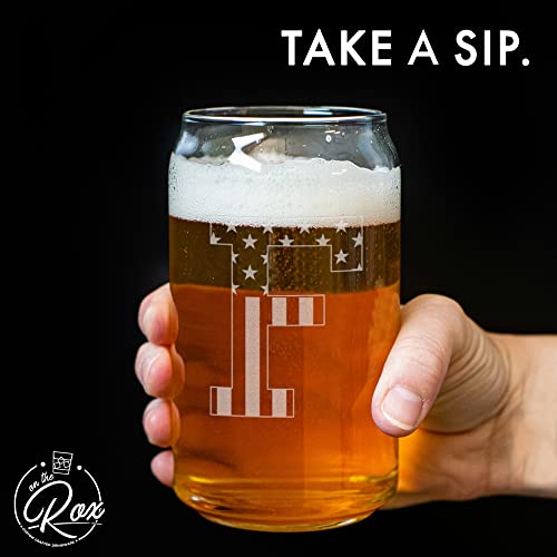 Monogram Beer Glasses for Men (A-Z) 16 oz - Beer Gifts for Men Brother Son Dad Neighbor - Unique Gifts for Him - Personalized Drinking Gift Beer Glass Mugs - Engraved Beer Can Glass ( F )