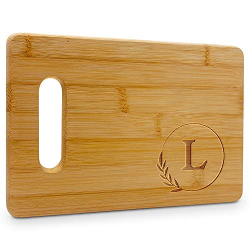 On The Rox Monogrammed Cutting Boards - 9β x 12β A to Z Personalized Engraved Bamboo Board (L) - Large Customized Wood Cutting Board with Initials - Wooden Custom Charcuterie Board Kitchen Gifts