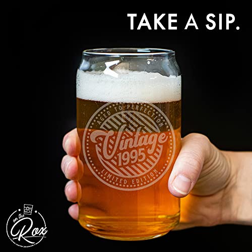 Aged to Perfection 1995 Birthday Gifts - 27th Birthday Gifts for Women Men Born in 1995 - 16 Oz Engraved Vintage Beer Can Glass - For 27 Year Old - Back in the Day 1995 Bday Card and Candy Decorations