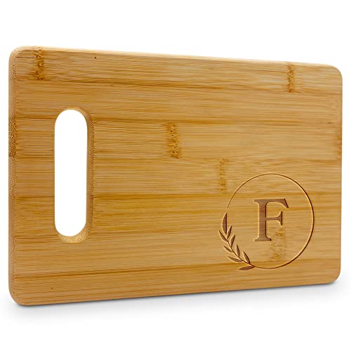 On The Rox Monogrammed Cutting Boards - 9β x 12β A to Z Personalized Engraved Bamboo Board (F) - Large Customized Wood Cutting Board with Initials - Wooden Custom Charcuterie Board Kitchen Gifts