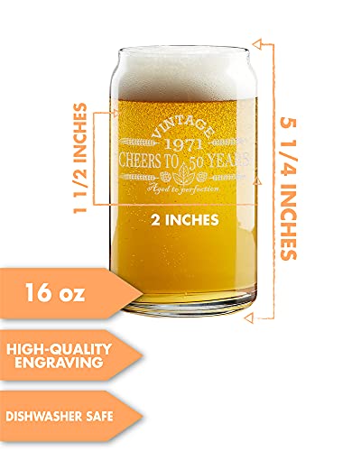 Vintage 1971 Beer Can Glass l 50th Birthday Gifts for Men