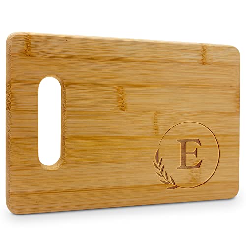 On The Rox Monogrammed Cutting Boards - 9β x 12β A to Z Personalized Engraved Bamboo Board (E) - Large Customized Wood Cutting Board with Initials - Wooden Custom Charcuterie Board Kitchen Gifts