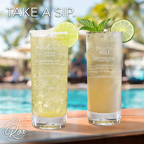 On The Rox Drinks Cocktail Recipe Highball Glasses - 15.75 Oz Cocktail Party Drinking Glasses, Set of 2 - Tall Tom Collins, Mixed Drink, Cocktail Glasses - Fancy Alcoholic Barware Glassware Drinkware