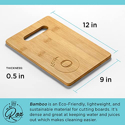 On The Rox Monogrammed Cutting Boards - 9β x 12β A to Z Personalized Engraved Bamboo Board (O) - Large Customized Wood Cutting Board with Initials - Wooden Custom Charcuterie Board Kitchen Gifts