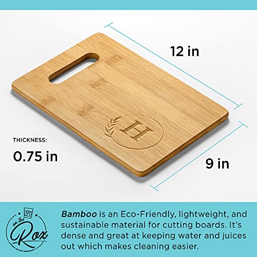 On The Rox Monogrammed Cutting Boards - 9β x 12β A to Z Personalized Engraved Bamboo Board (H) - Large Customized Wood Cutting Board with Initials - Wooden Custom Charcuterie Board Kitchen Gifts