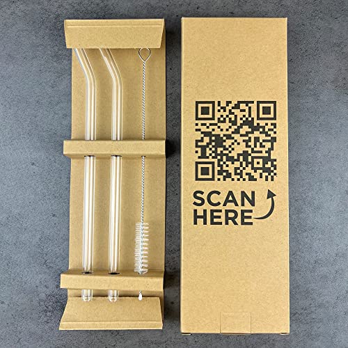 Reusable Glass Straw Set - 2pcs Bent Clear Glass Drinking Straws w/ Cleaning Brush, Reusable Straws for Smoothies, Milkshakes, Juice, Iced Coffee
