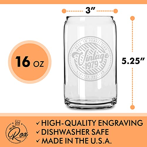 Aged to Perfection 1979 Birthday Gifts - 43rd Birthday Gifts for Women Men Born in 1979 - 16 Oz Engraved Vintage Beer Can Glass - For 43 Year Old - Back in the Day 1979 Bday Card and Candy Decorations
