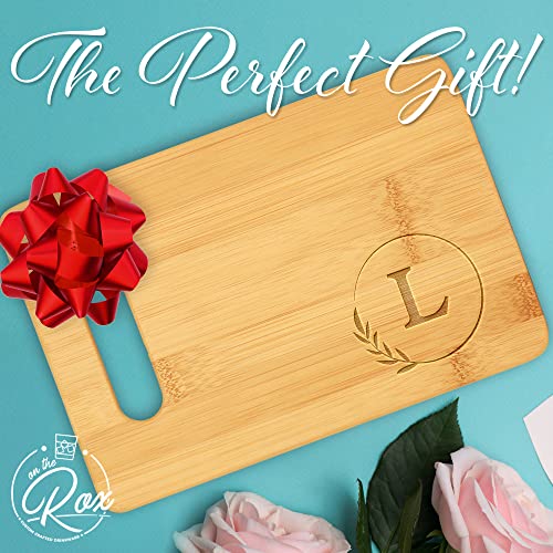 On The Rox Monogrammed Cutting Boards - 9β x 12β A to Z Personalized Engraved Bamboo Board (L) - Large Customized Wood Cutting Board with Initials - Wooden Custom Charcuterie Board Kitchen Gifts