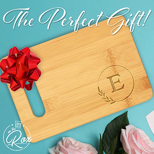 On The Rox Monogrammed Cutting Boards - 9β x 12β A to Z Personalized Engraved Bamboo Board (E) - Large Customized Wood Cutting Board with Initials - Wooden Custom Charcuterie Board Kitchen Gifts