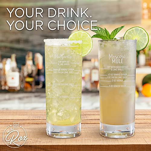 On The Rox Drinks Cocktail Recipe Highball Glasses - 15.75 Oz Cocktail Party Drinking Glasses, Set of 2 - Tall Tom Collins, Mixed Drink, Cocktail Glasses - Fancy Alcoholic Barware Glassware Drinkware