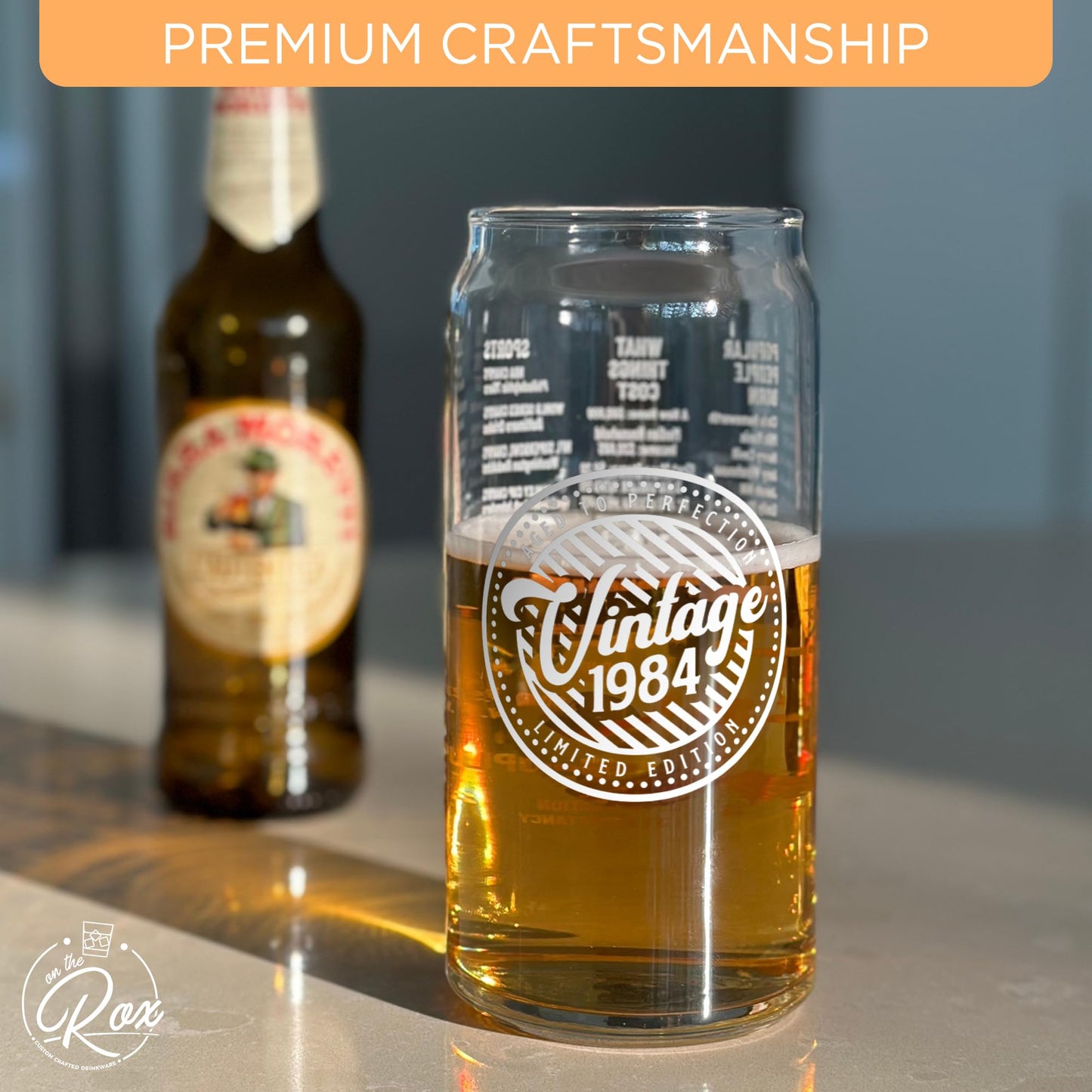40th Birthday Gift For Men - Birthday Beer Gifts 20 Ounce 2-Sided Beer Can Glass (1 Count)(1984)