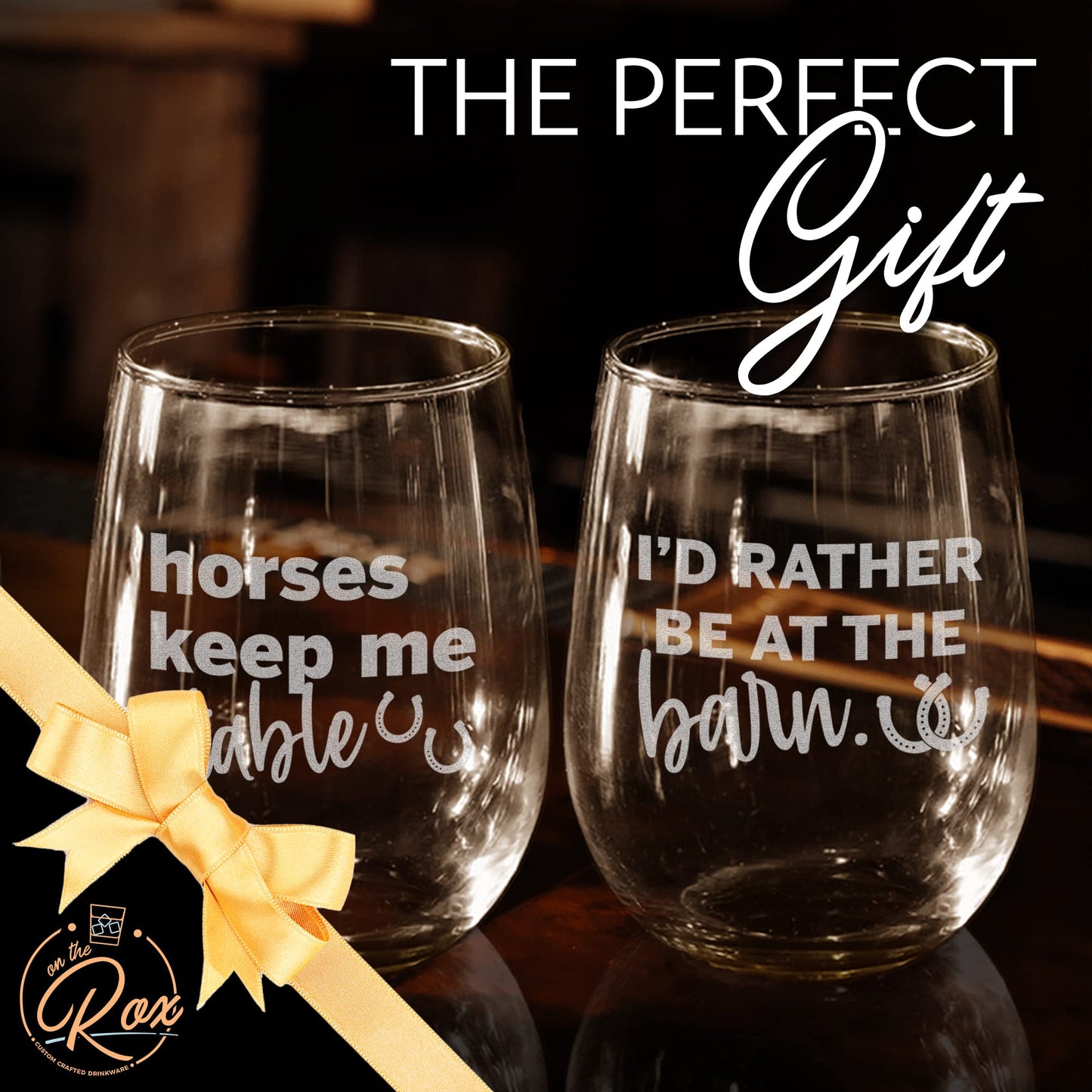 Horse Gifts for Horse Lovers - “Horses Keep Me Stable” “I’d Rather Be At The Barn” 17Oz 2PC Stemless Wine Glass Set - Funny Horse Gifts For Women - Horse Cup/Tumbler for Horse Lovers