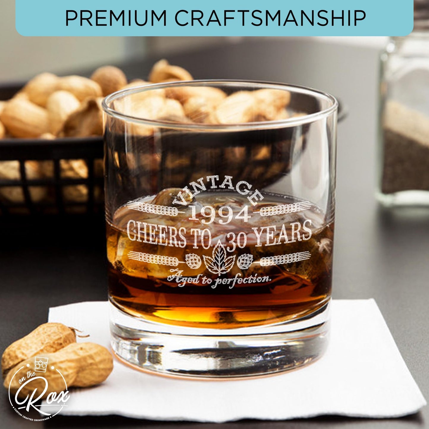 30th Birthday Gifts for Him - 11 oz Engraved Bourbon Glass - Vintage 1994 Cheers to 30 Year Old Birthday Gift for Men