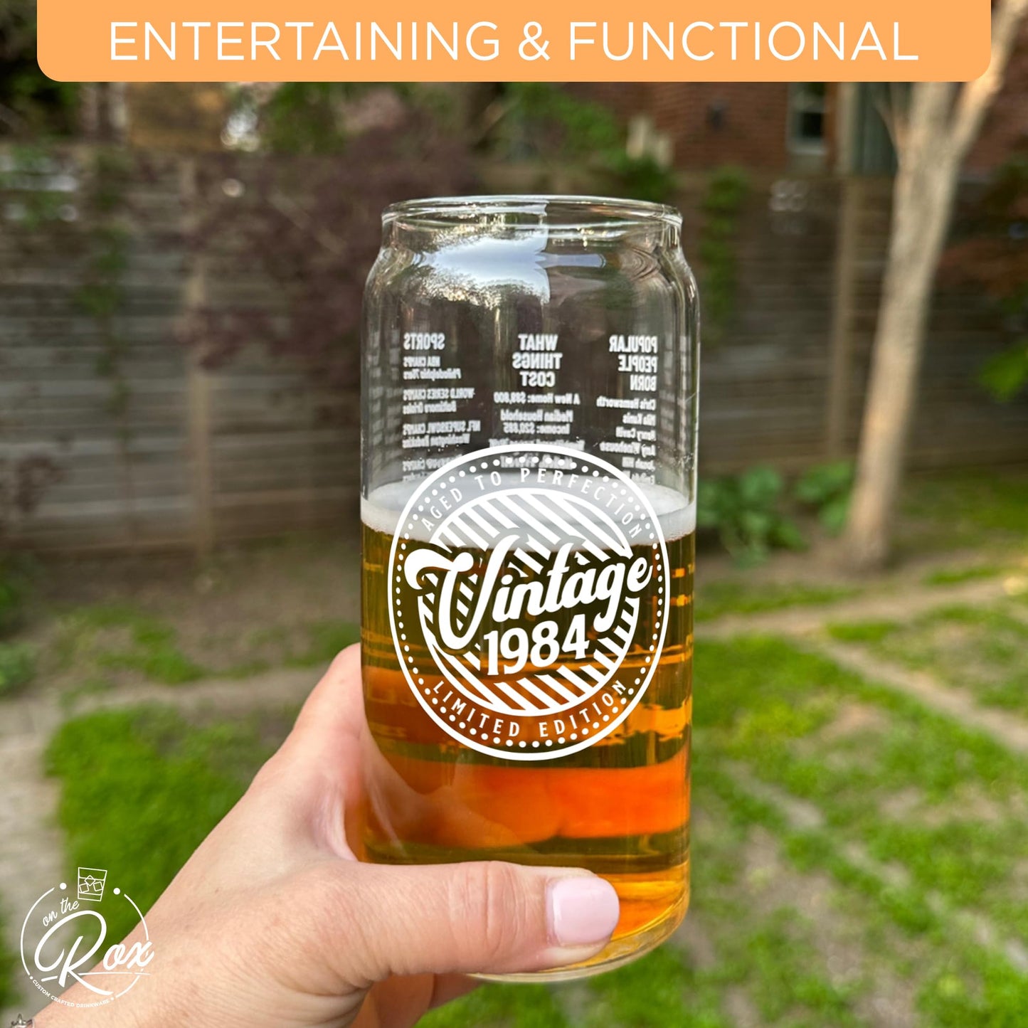 40th Birthday Gift For Men - Birthday Beer Gifts 20 Ounce 2-Sided Beer Can Glass (1 Count)(1984)