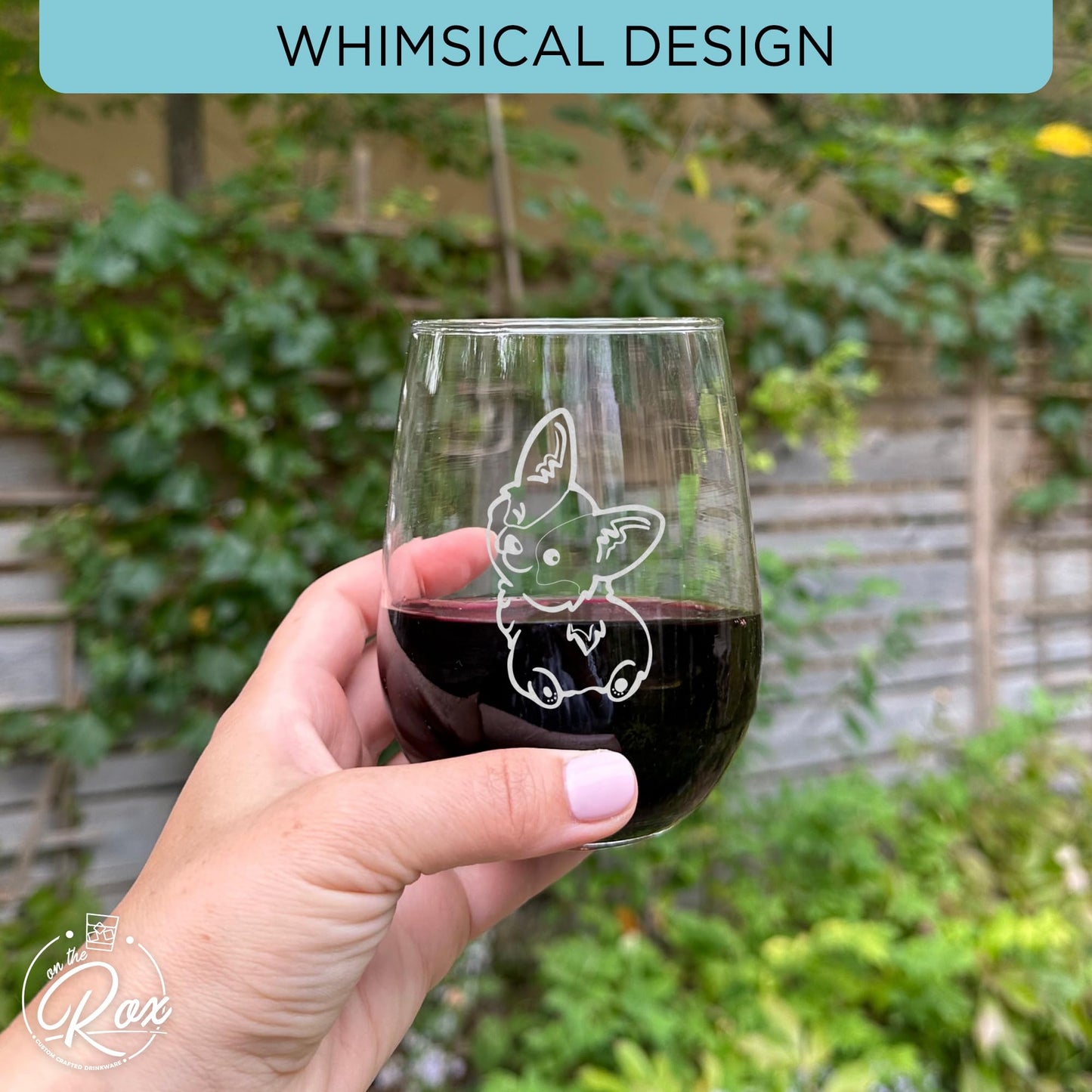 On The Rox Drinks Corgi Gifts for Corgi Lovers - Corgi B*tts Drive Me Nuts Stemless Wine Glass Set of 2 - Corgi Tumbler, Corgi Decor, Corgi Stuff - Corgi Wine Glass