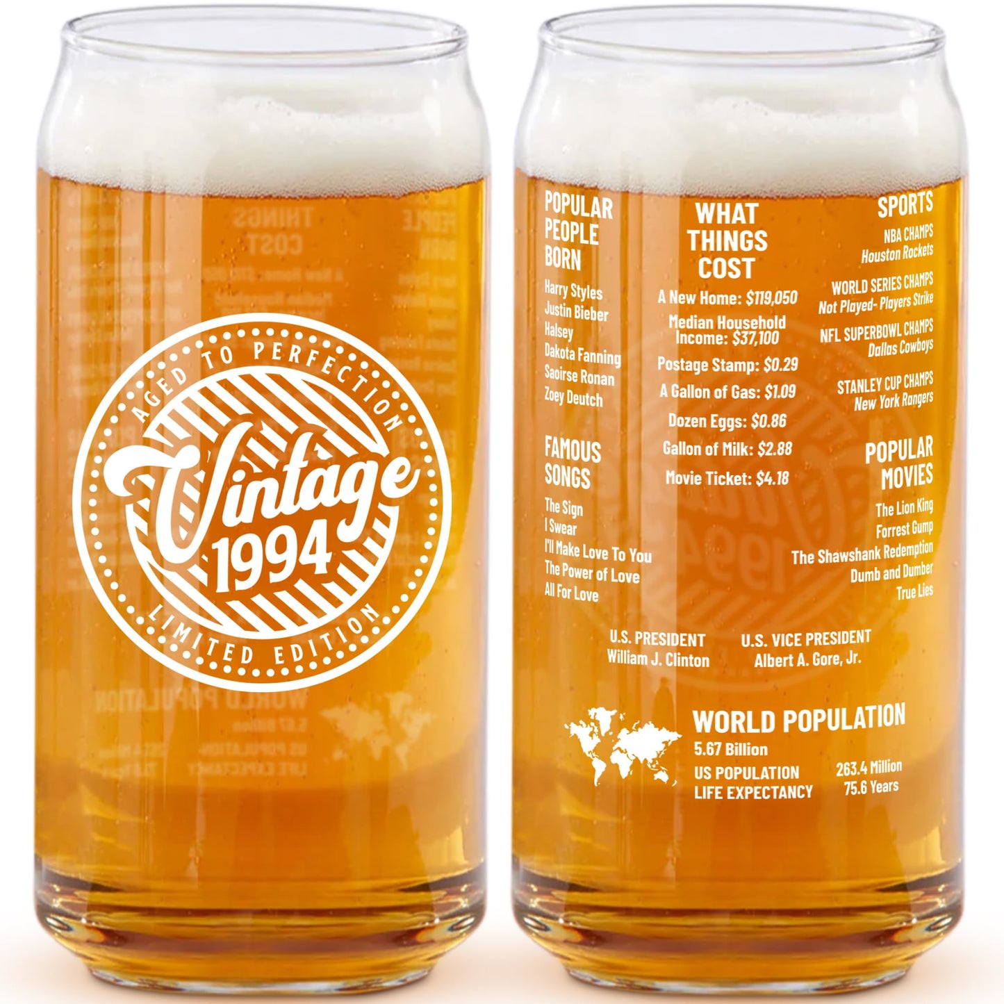 30th Birthday Gift For Men - Birthday Beer Gifts 20 Ounce 2-Sided Beer Can Glass (1 Count)(1994)