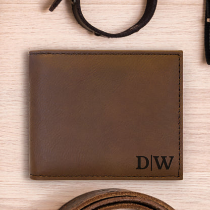Personalized Men's Bifold Wallet – Custom Engraved Leatherette with Hidden Interior Message