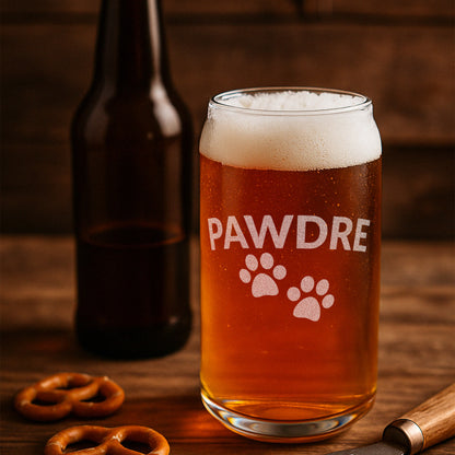 "Pawdre" Funny Dog Dad Beer Can Glass - 16oz Engraved Gift for Dog Lovers - Unique Father’s Day Gift From The Dog - Permanent Etched Barware