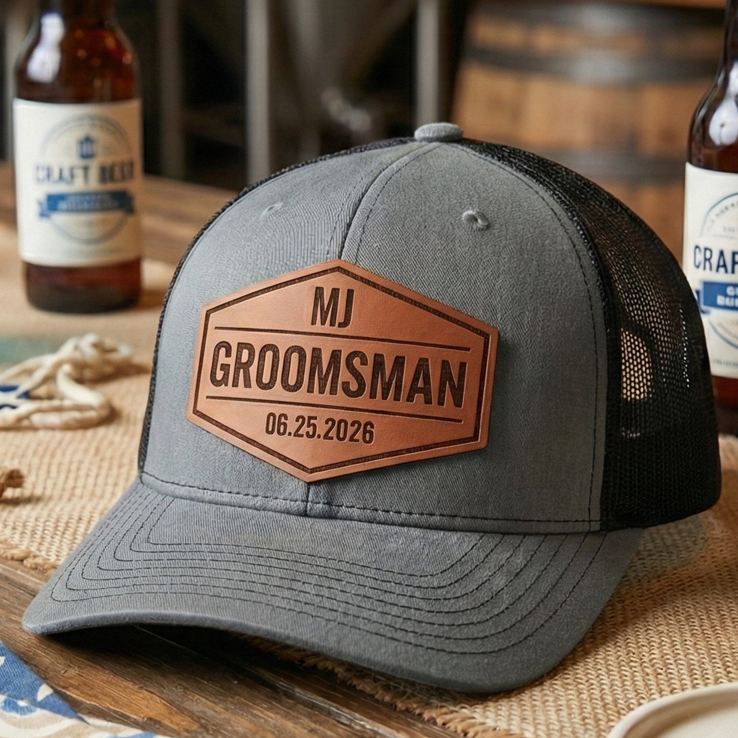 Custom Groomsmen Patch Hats - Laser Engraved Snapbacks for Wedding Party & Bachelor Party