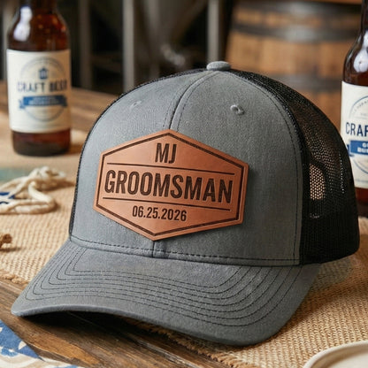 Custom Groomsmen Patch Hats - Laser Engraved Snapbacks for Wedding Party & Bachelor Party
