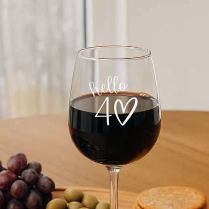 Hello 40 Birthday Wine Glass - Funny 40th Birthday Gift for Her - Milestone 17oz Stemless Wine Glass