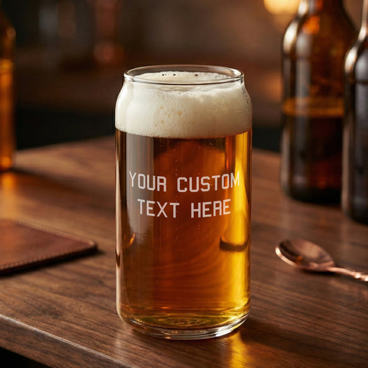 Custom Engraved Beer Can Glass - 20oz Personalized Soda & Beer Glass - Groomsmen Gift & Custom Father's Day Glassware