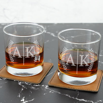 Personalized Split Monogram Whiskey Glass Set of 2 - Custom Engraved Bourbon & Scotch Rocks Glass - Luxury Gift for Men & Home Bar