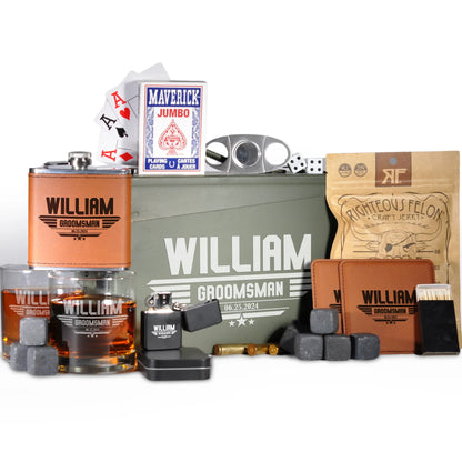 Personalized Groomsmen Ammo Box – Custom Engraved Military Surplus Can, ammo can box - front view | Rox Custom