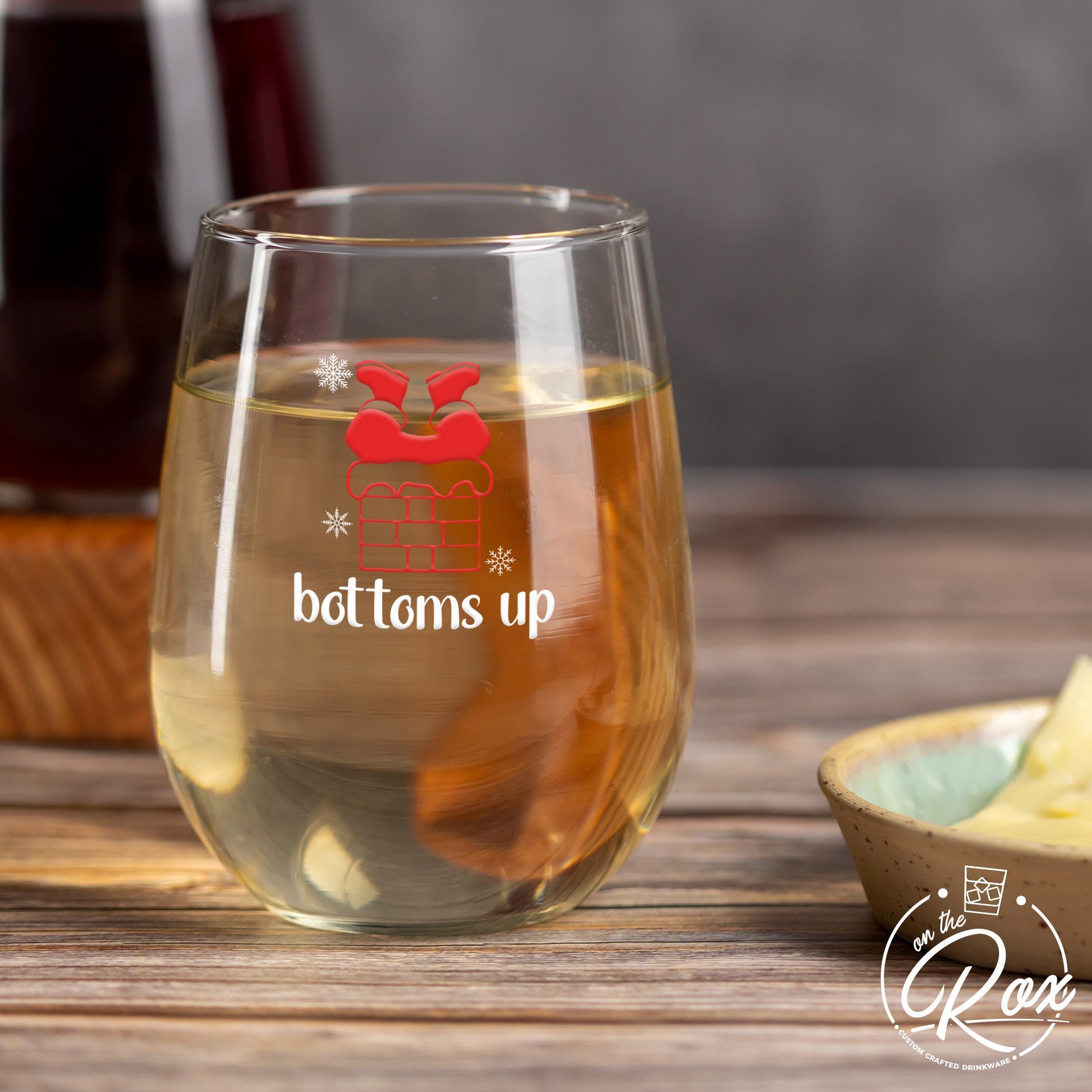 Santa Wine Glass-Bottoms Up-Funny Christmas Wine Glass-Secret Santa Gift-Holiday Wine Glass-Holiday Party Favors-Funny Christmas Gift