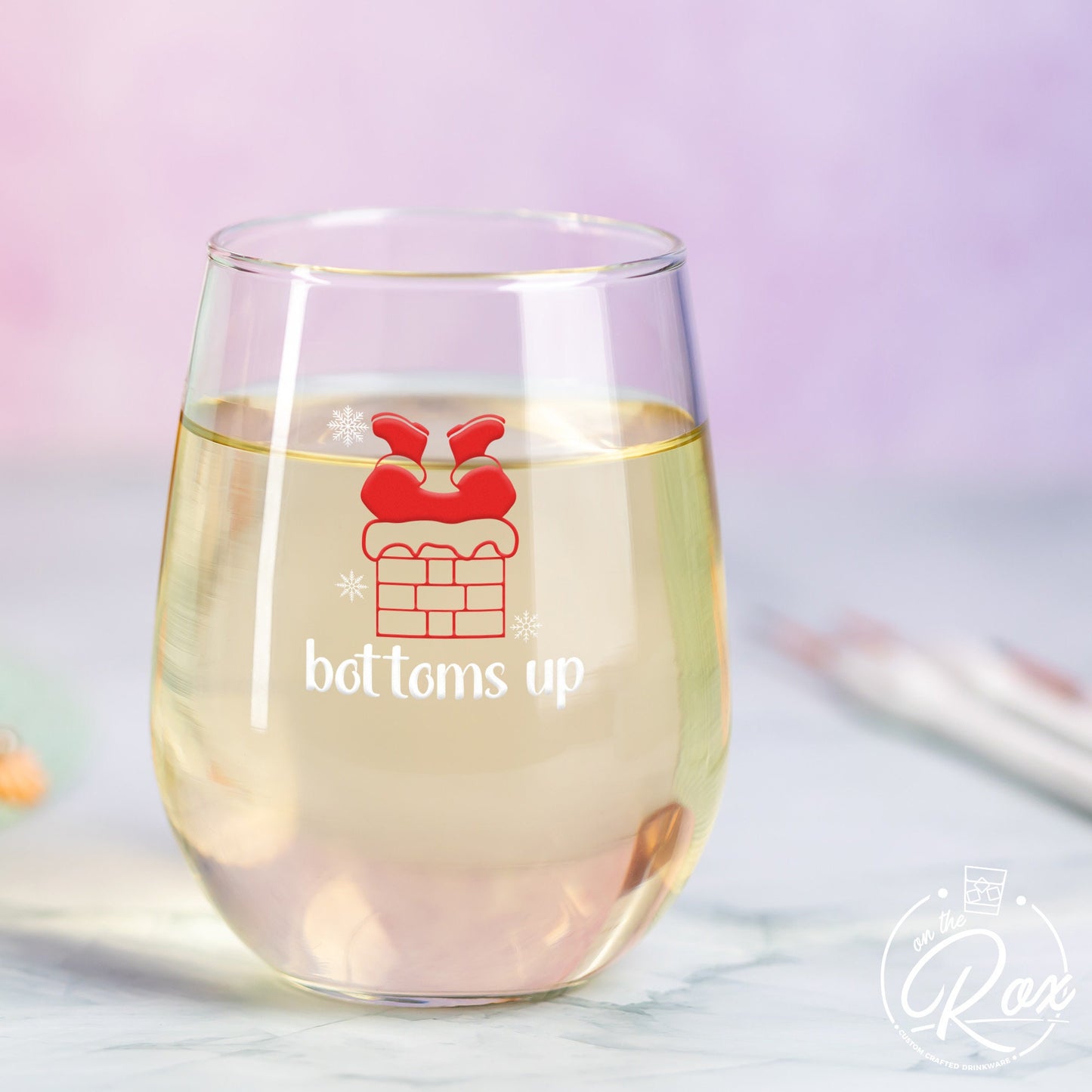 Santa Wine Glass-Bottoms Up-Funny Christmas Wine Glass-Secret Santa Gift-Holiday Wine Glass-Holiday Party Favors-Funny Christmas Gift