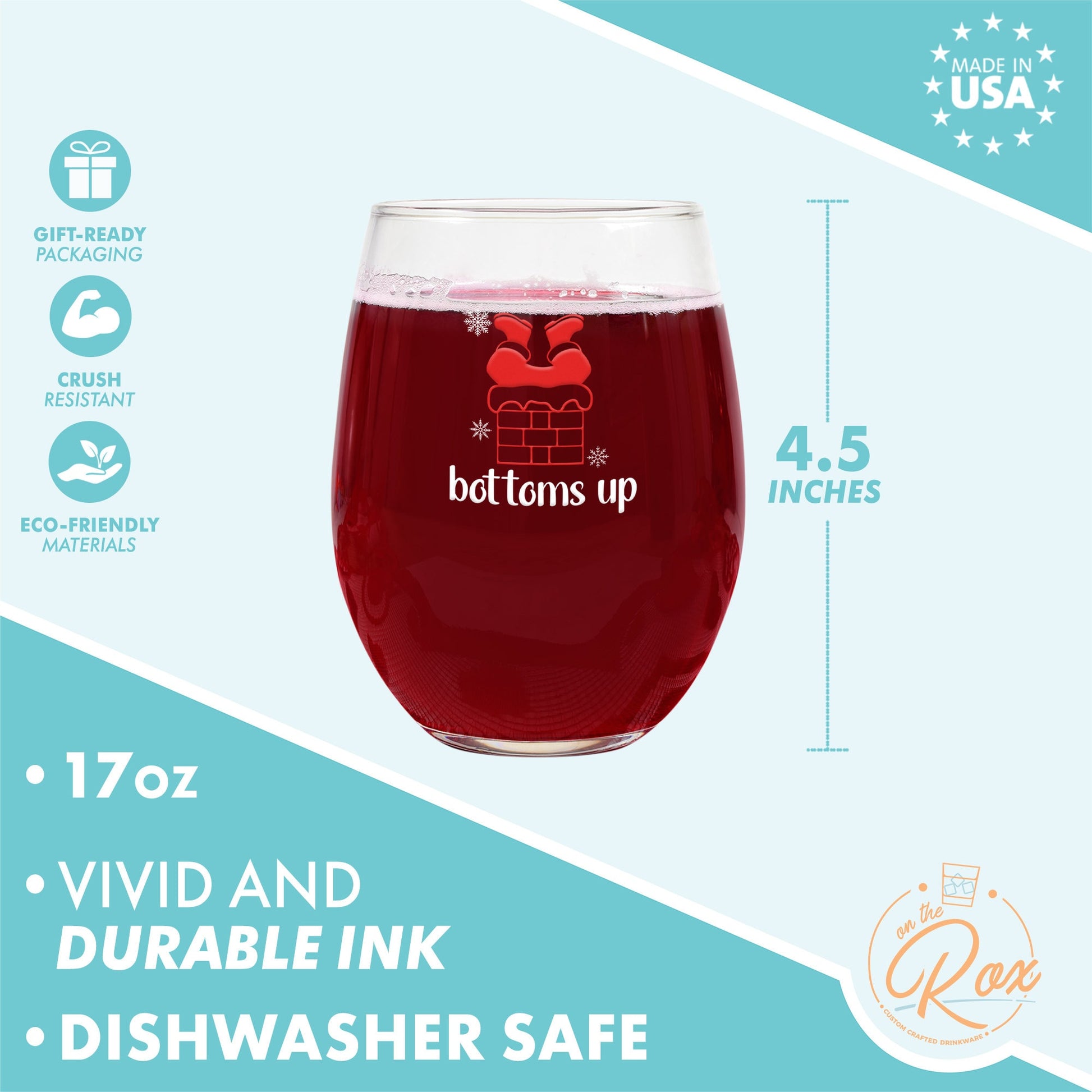 Santa Wine Glass-Bottoms Up-Funny Christmas Wine Glass-Secret Santa Gift-Holiday Wine Glass-Holiday Party Favors-Funny Christmas Gift