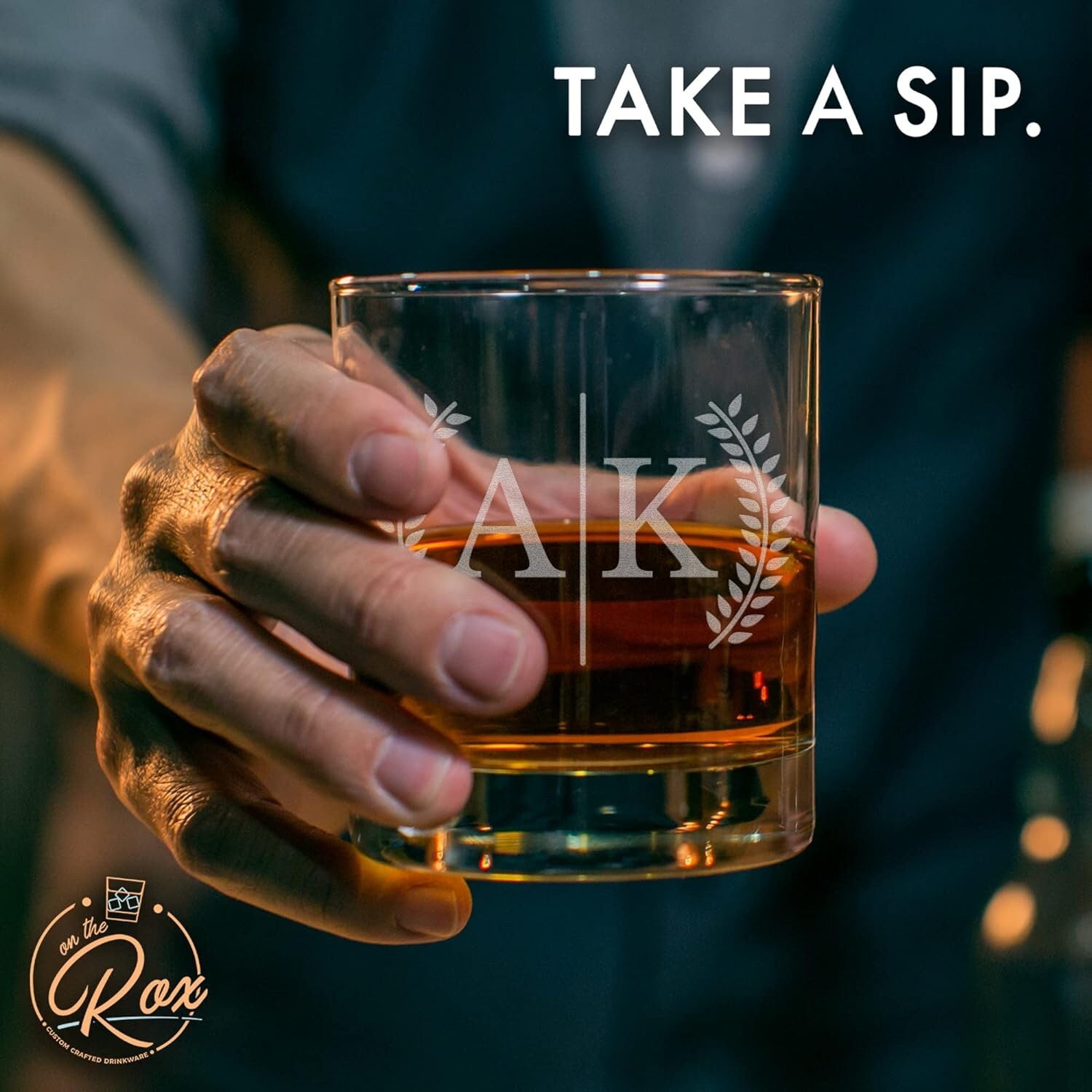 Engraved Split Monogrammed Whiskey Glass Set of 4 - Personalized Whiskey Gift for Men - Customized Cocktail, Bourbon, Scotch, Rocks Glass