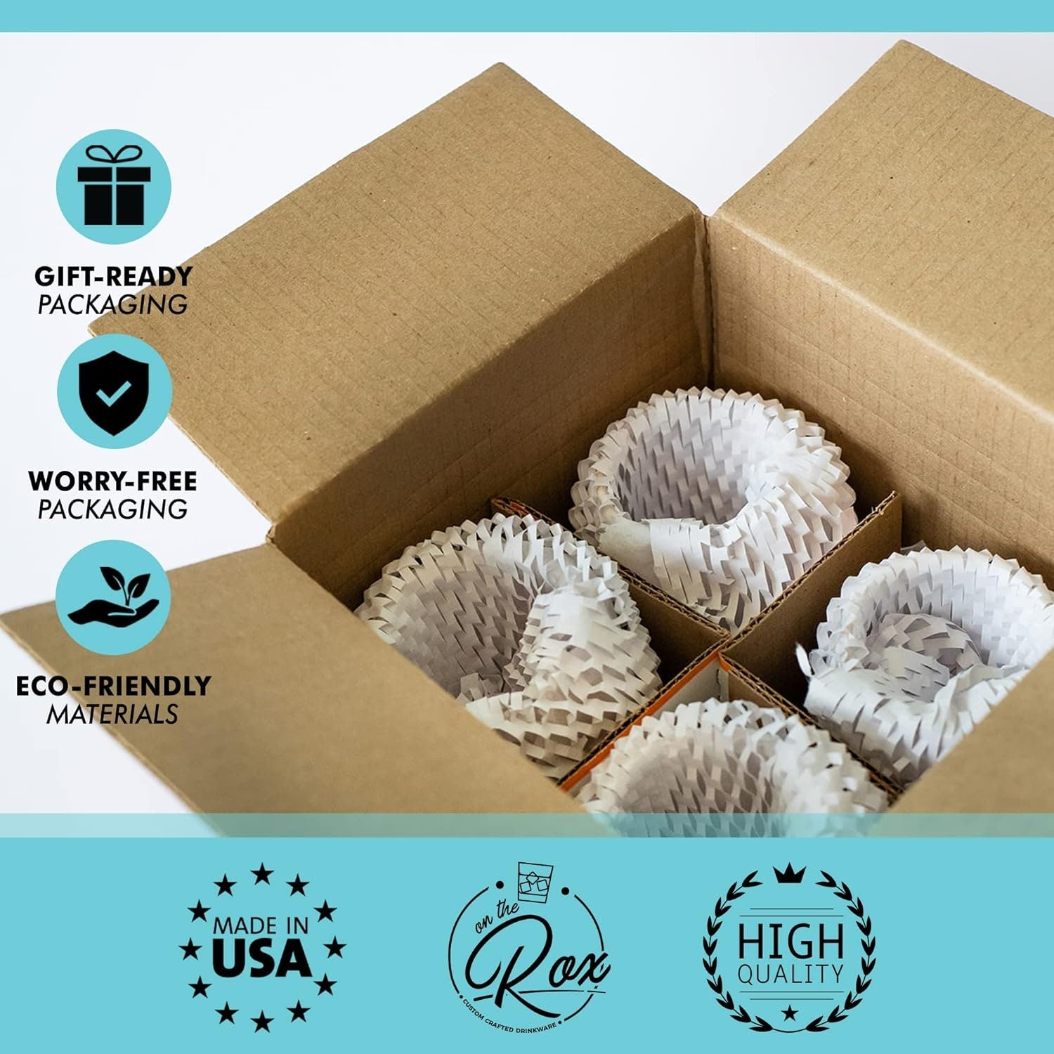 Funny Christmas Wine Glasses - 'Baked', 'Lit', 'Bottoms Up', 'Blitzened' Printed Stemless Wine Glass Set of 4 - Holiday Gifts for Her