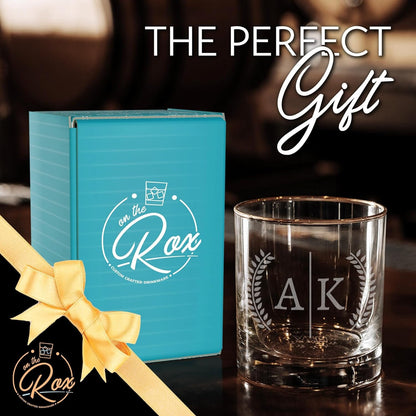 Personalized Whiskey Glass Gift for Men - 11 oz Engraved Split Monogram Glass for Whiskey, Bourbon, Scotch, Rocks, Brandy