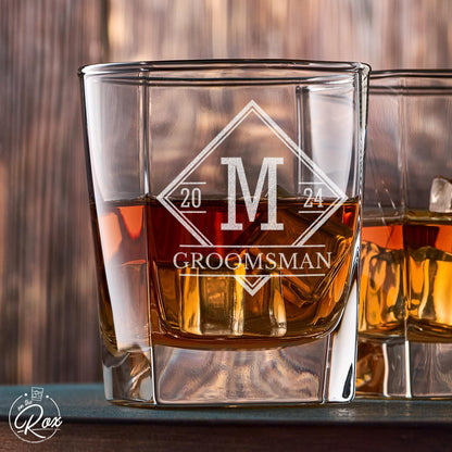 Personalized Groomsmen Whiskey Glass–Custom Engraved Best Man Gift–Groomsman Proposal Gift–Wedding Party Bourbon Glass